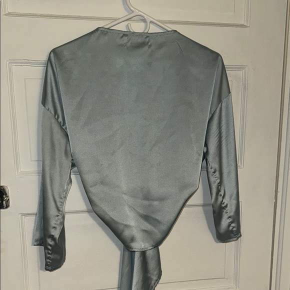 Urban Outfitters Nicole Blue Satin Tie-Front Top - Picture 10 of 16